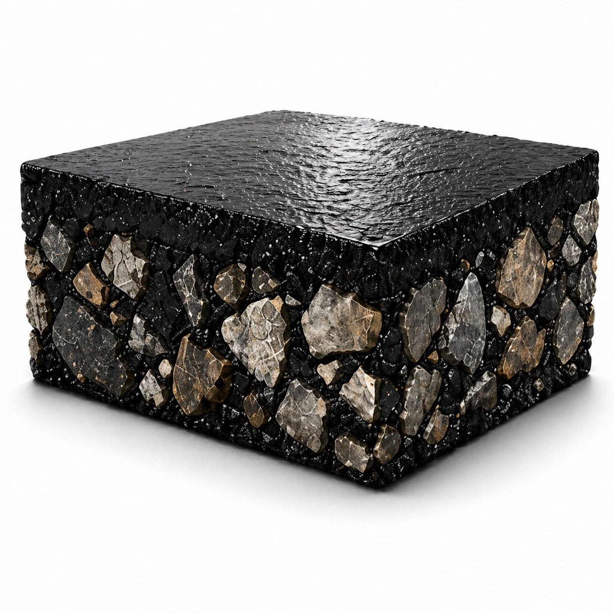 Asphalt driveway block with black binder and aggregate stones