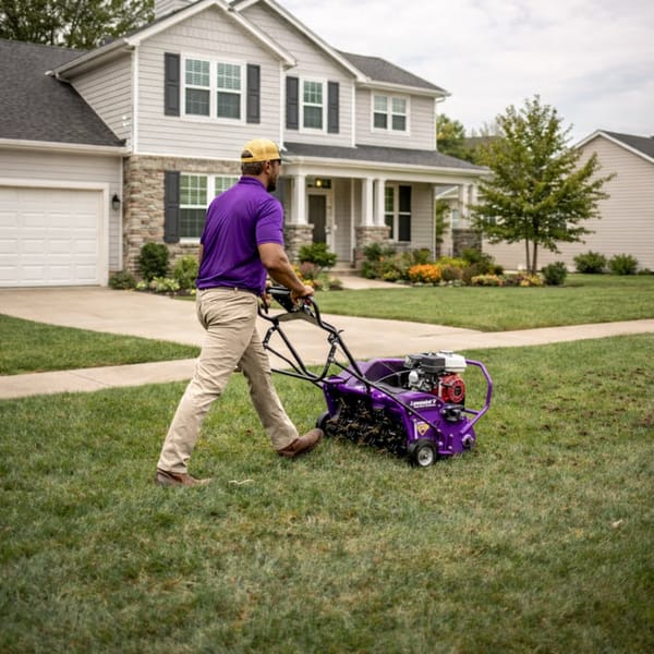 Lawn aeration service in progress