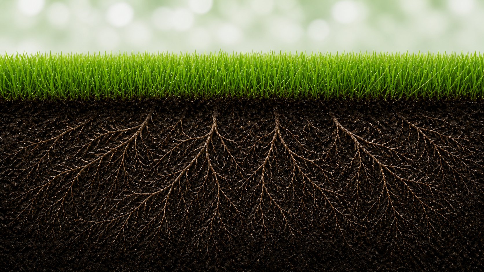Grass with healthy roots below the soil